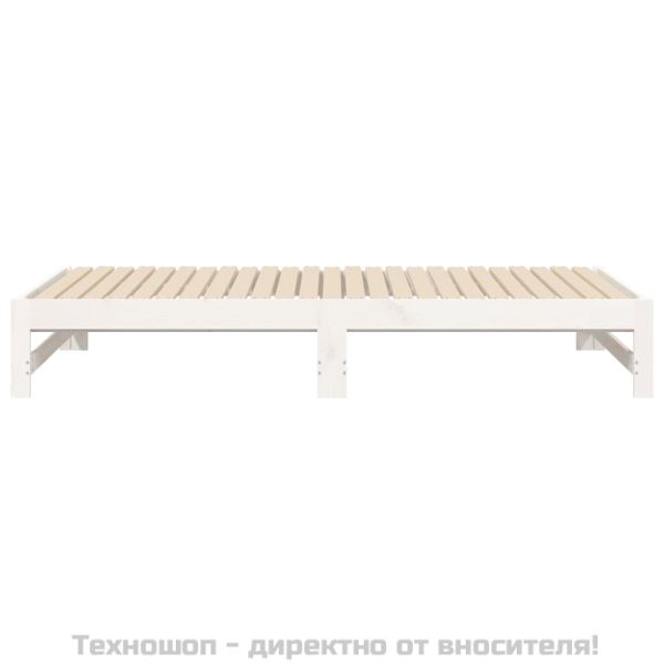 Разтегателна кушетка, бяла, борово дърво масив, 2x(90x190) см
