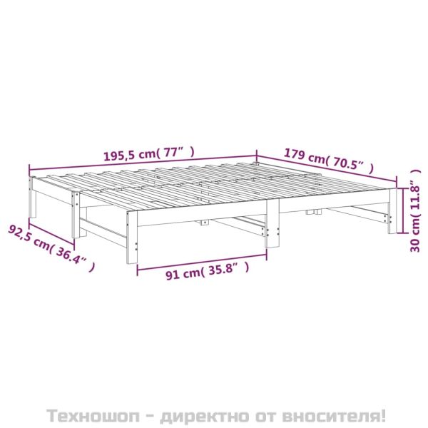 Разтегателна кушетка, бяла, борово дърво масив, 2x(90x190) см