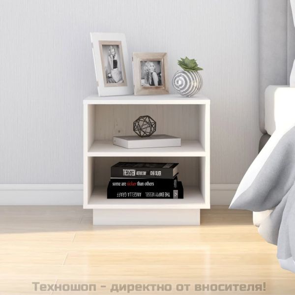 Нощни шкафчета, 2 бр, бели, 40x34x40 см, борово дърво масив