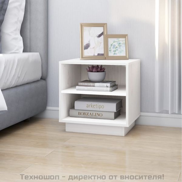 Нощни шкафчета, 2 бр, бели, 40x34x40 см, борово дърво масив