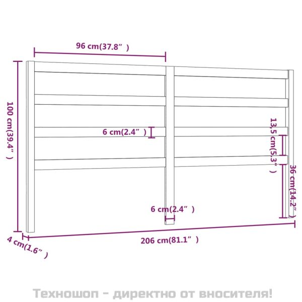 Горна табла за легло, черна, 206x4x100 см, бор масив