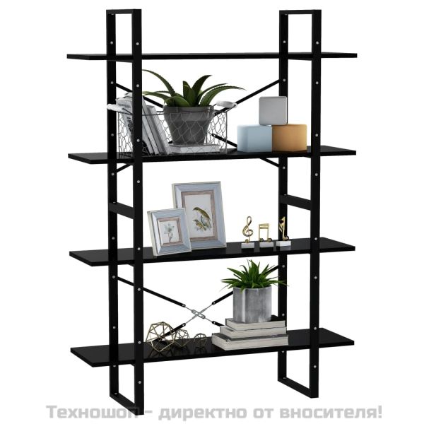 4-етажна библиотека, черна, 100x30x140 см, инженерно дърво