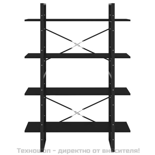 4-етажна библиотека, черна, 100x30x140 см, инженерно дърво