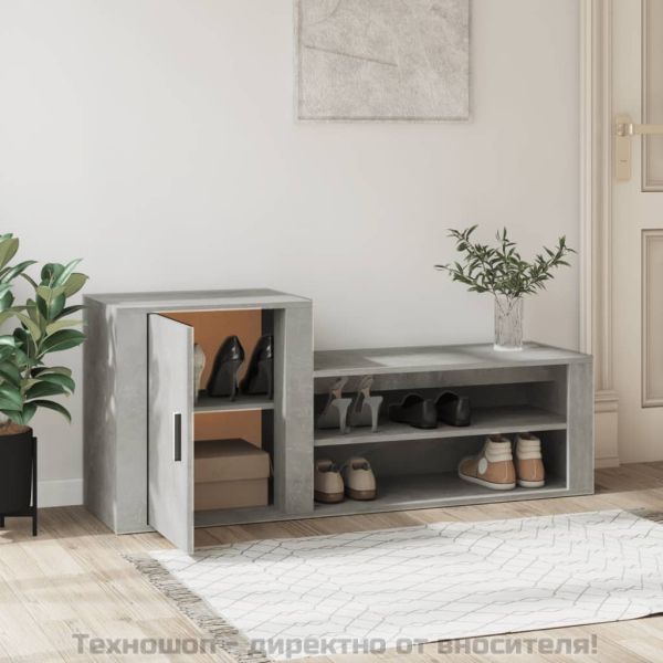 Шкаф за обувки, бетонно сив, 130x35x54 см, инженерно дърво