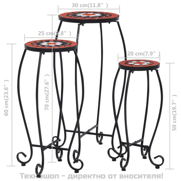 Мозаечни маси, 3 бр, теракота и бяло, керамика