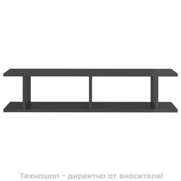 Стенни рафтове, 2 бр, сив гланц, 90x18x20 см, инженерно дърво