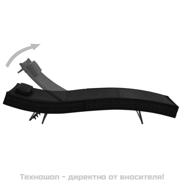 Шезлонги, 2 бр, с масичка, полиратан и Textilene, черни