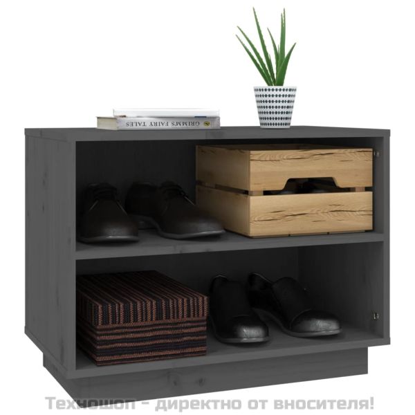 Шкаф за обувки, сив, 60x34x45 см, бор масив