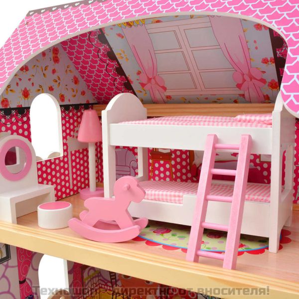 3-етажна къща за кукли, 60 x 30 x 90 см, дърво