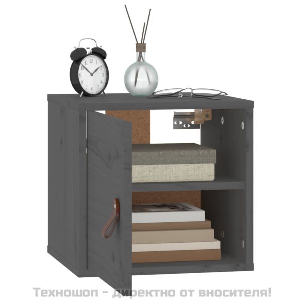 Стенен шкаф, сив, 31,5x30x30 см, борово дърво масив