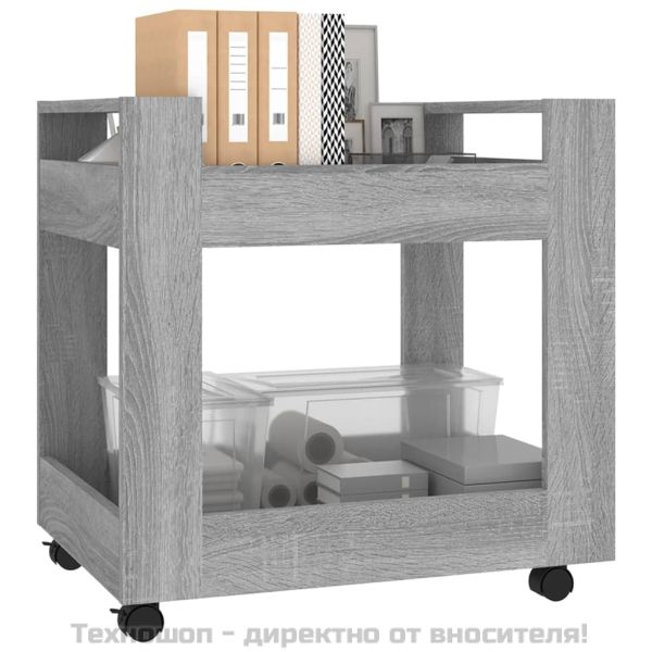 Бюро на колелца, сив сонома, 60x45x60 см, инженерно дърво