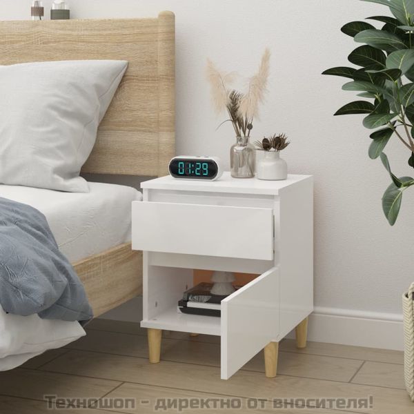 Нощно шкафче, бял гланц, 40x35x50 см