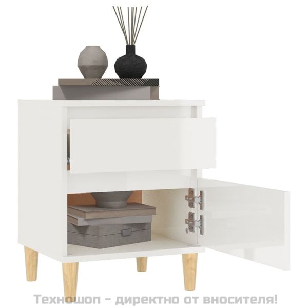 Нощно шкафче, бял гланц, 40x35x50 см