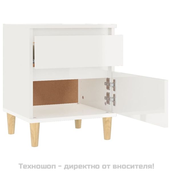 Нощно шкафче, бял гланц, 40x35x50 см