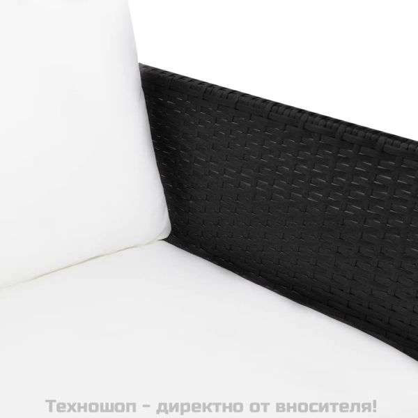 Градински комплект с възглавници, 3 части, полиратан, черен