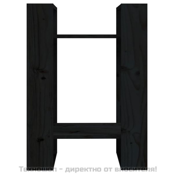 Библиотека/разделител за стая, черна, 41x35x57 см, бор масив