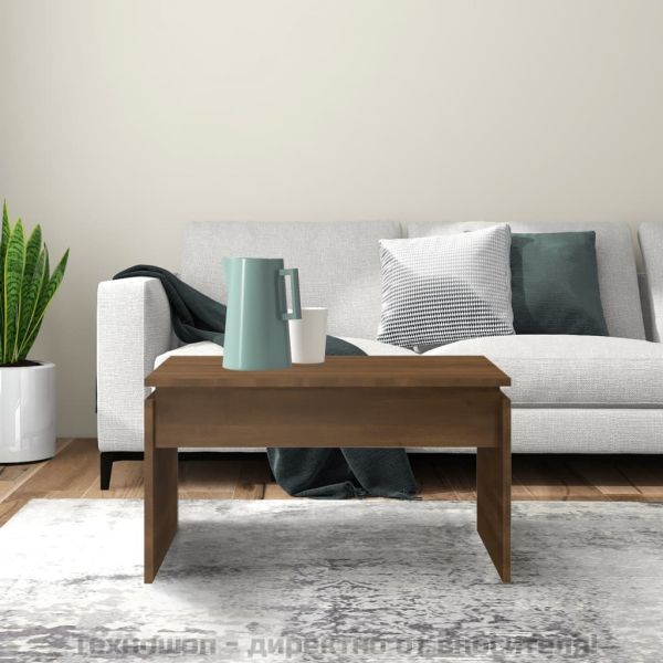 Кафе маса, кафяв дъб, 68x50x38 см, инженерно дърво