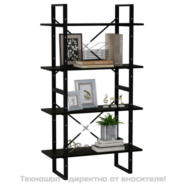 4-етажна библиотека, черна, 80x30x140 см, борово дърво масив