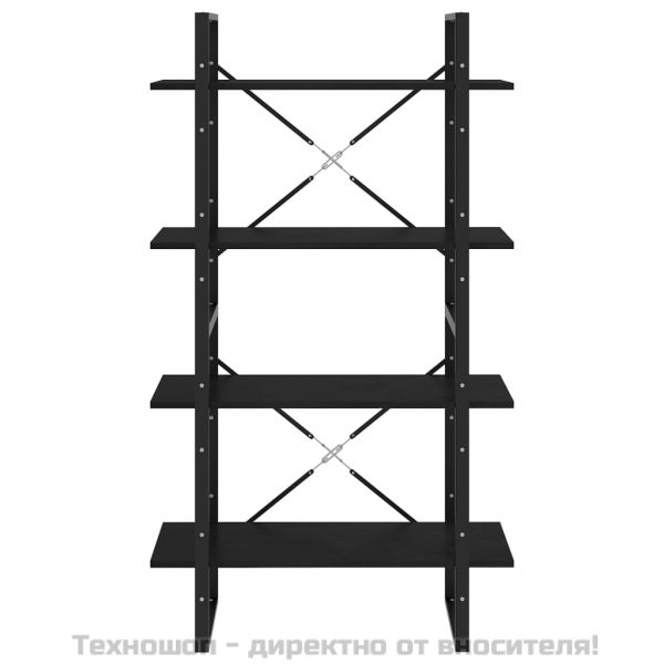 4-етажна библиотека, черна, 80x30x140 см, борово дърво масив