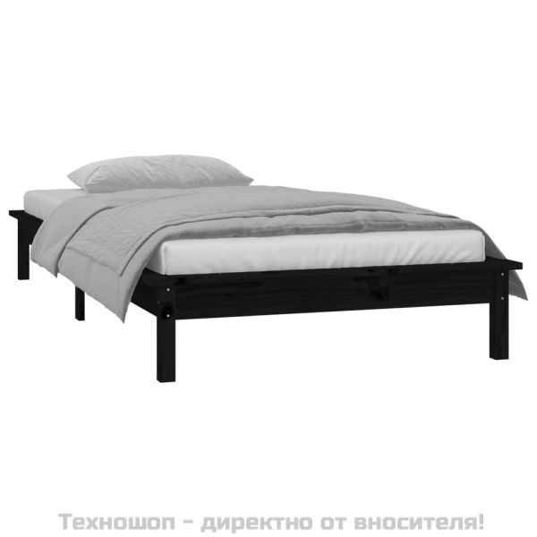 LED рамка за легло черно 90x190 см Single масивна дървесина