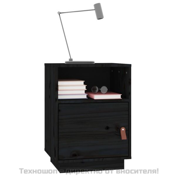 Нощно шкафче, черно, 40x34x55 см, борово дърво масив