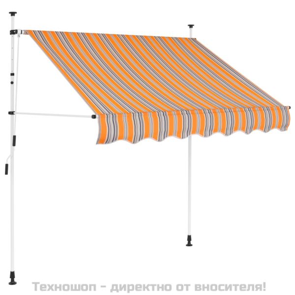 Ръчно прибиращ се сенник, 150 см, жълто-сини ивици