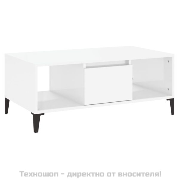 Кафе маса, бял гланц, 90x50x36,5 см, инженерно дърво