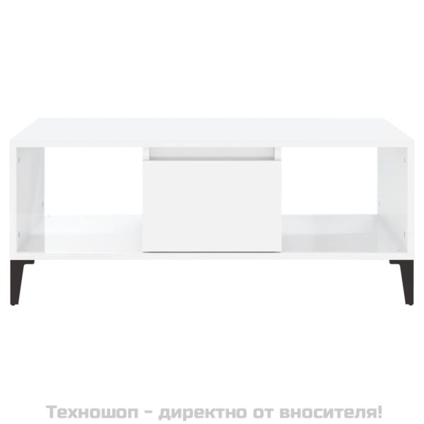 Кафе маса, бял гланц, 90x50x36,5 см, инженерно дърво