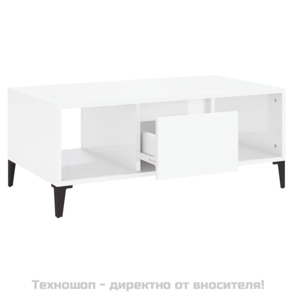 Кафе маса, бял гланц, 90x50x36,5 см, инженерно дърво