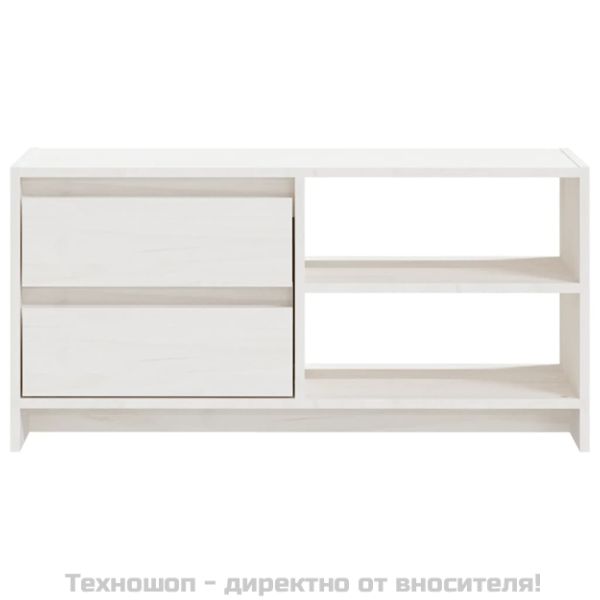 ТВ шкаф, бял, 80x31x39 см, борово дърво масив