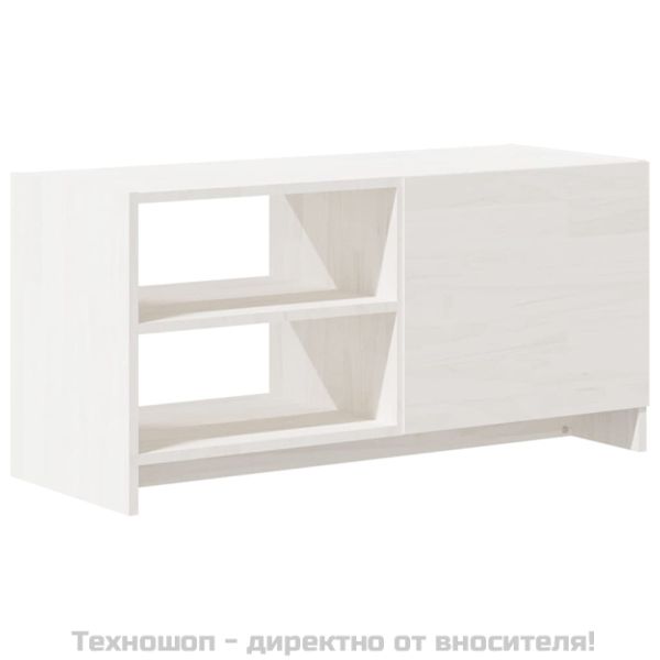 ТВ шкаф, бял, 80x31x39 см, борово дърво масив