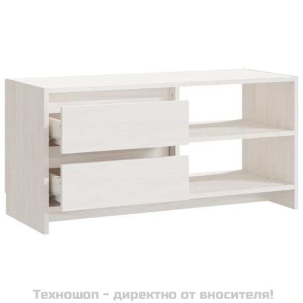 ТВ шкаф, бял, 80x31x39 см, борово дърво масив