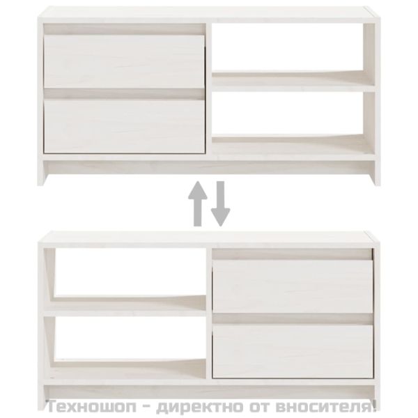 ТВ шкаф, бял, 80x31x39 см, борово дърво масив