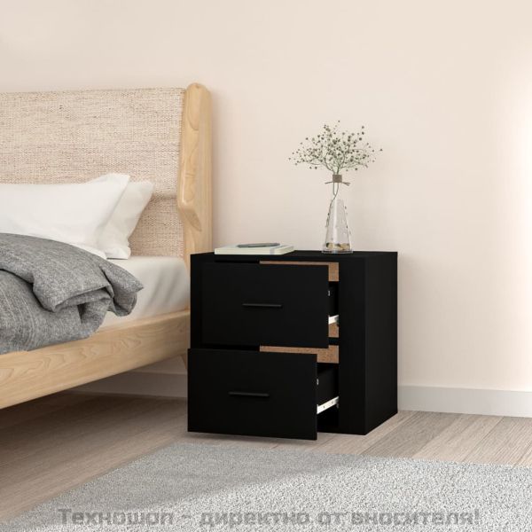 Нощно шкафче за стенен монтаж, черно, 50x36x47 см