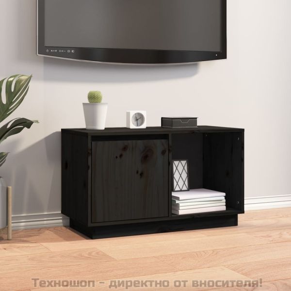 ТВ шкаф, черен, 74x35x44 см, бор масив