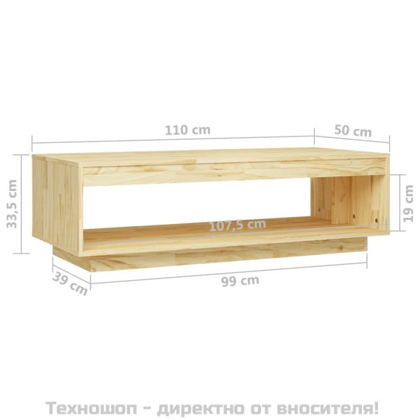 Маса за кафе, 110x50x33,5 см, борово дърво масив