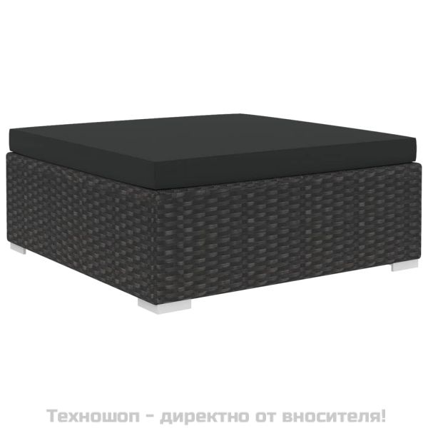 Градински комплект с възглавници, 6 части, полиратан, черен