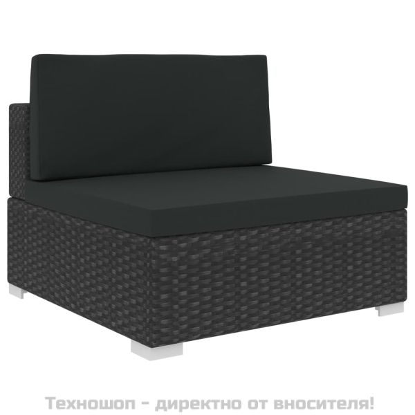 Градински комплект с възглавници, 6 части, полиратан, черен