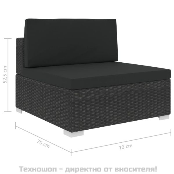 Градински комплект с възглавници, 6 части, полиратан, черен