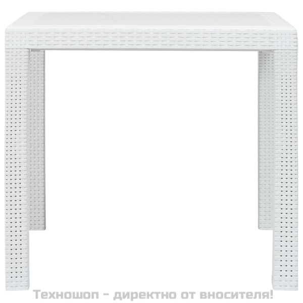 Градинска маса, 79x79x72 см, пластмаса, ратанов вид, бяла