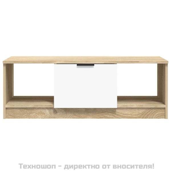 Кафе маса, бяло и дъб сонома, 102x50x36 см, инженерно дърво