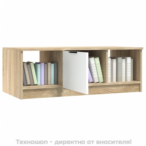 Кафе маса, бяло и дъб сонома, 102x50x36 см, инженерно дърво
