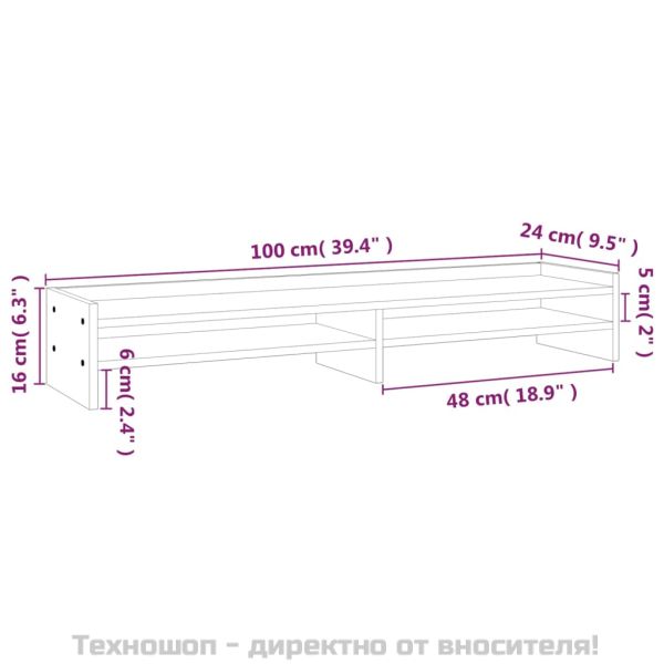 Поставка за монитор, 100x24x16 см, бор масив