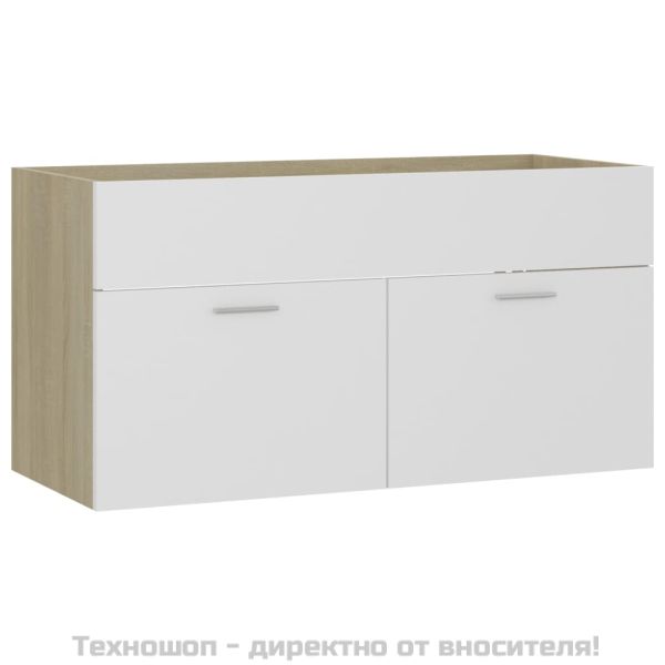 Долен шкаф за мивка, бяло и дъб сонома, 90x38,5x46 см