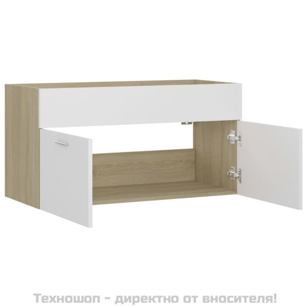 Долен шкаф за мивка, бяло и дъб сонома, 90x38,5x46 см