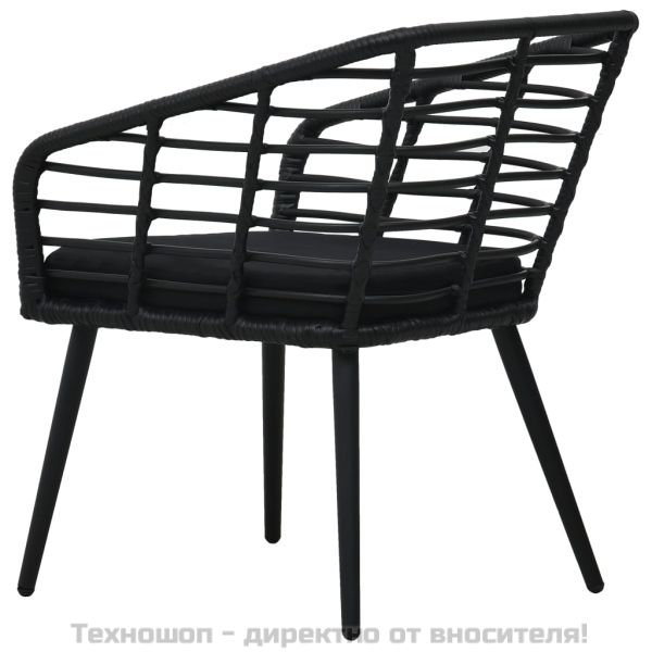 Градински столове с възглавници, 2 бр, полиратан, черни