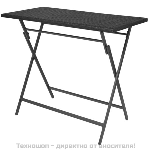 Сгъваем градински комплект, 7 части, стомана, черен полиратан