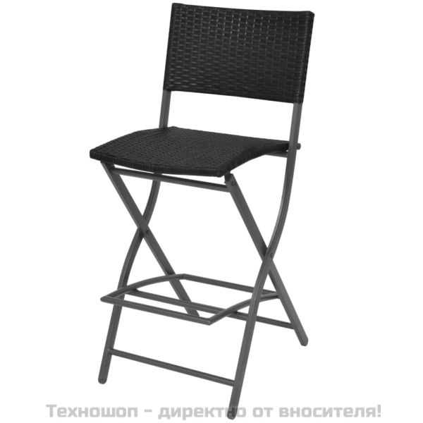 Сгъваем градински комплект, 7 части, стомана, черен полиратан