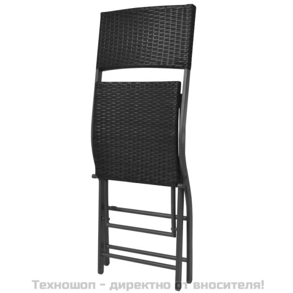 Сгъваем градински комплект, 7 части, стомана, черен полиратан
