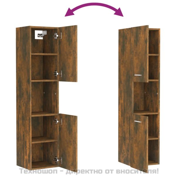 Шкаф за баня, опушен дъб, 30x30x130 см, инженерно дърво